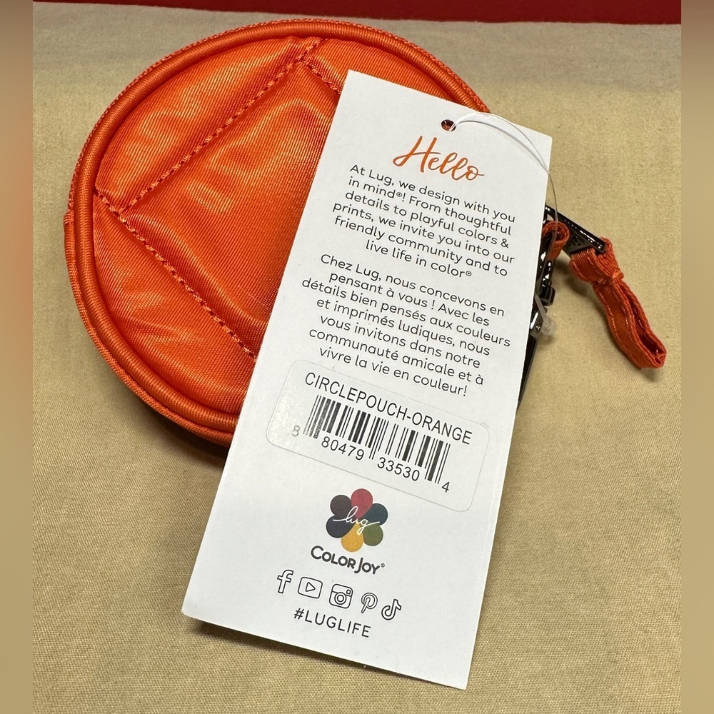 NWT Lug Circle Pouch Orange Coin Purse 3.5” Diameter With Key Chain Clip - Picture 4 of 11